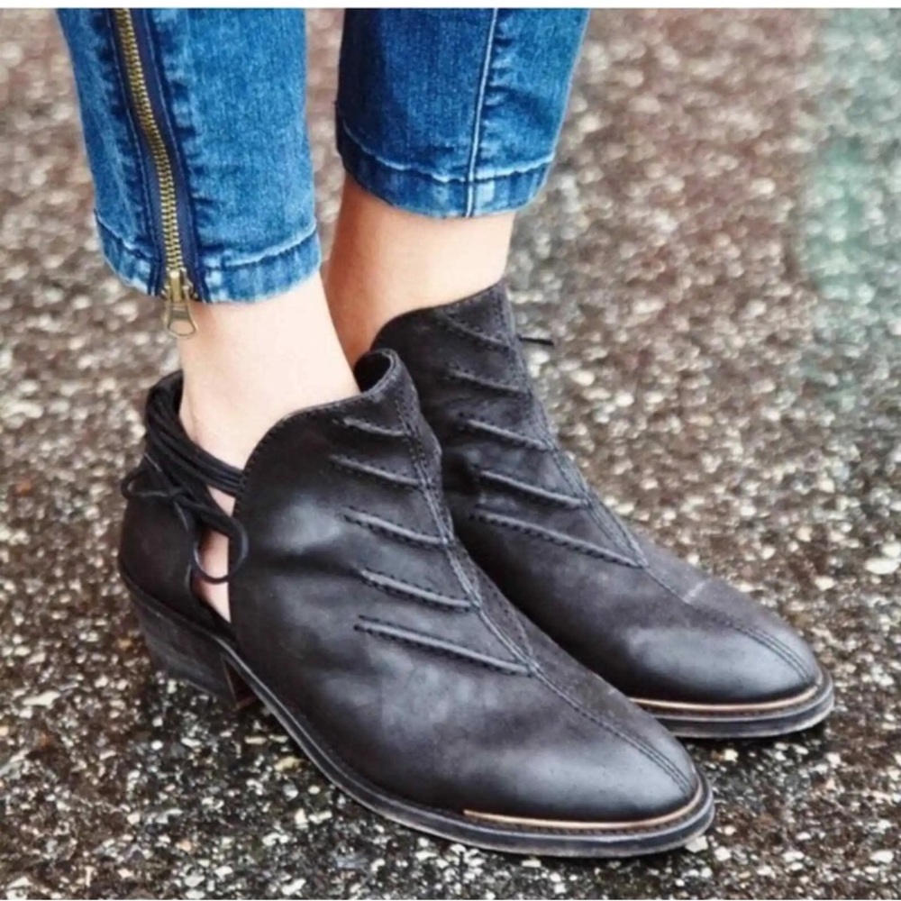 Free People Southern Cross Black Leather Cutout Booties size 40 US 9-9.5